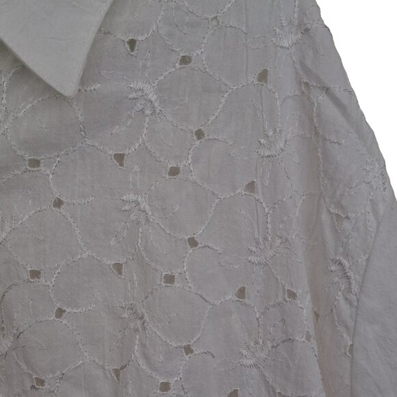 Vintage Maggie Sweet Womens Floral Button Up Top Size 3X White Swiss Dot Career - Picture 5 of 9